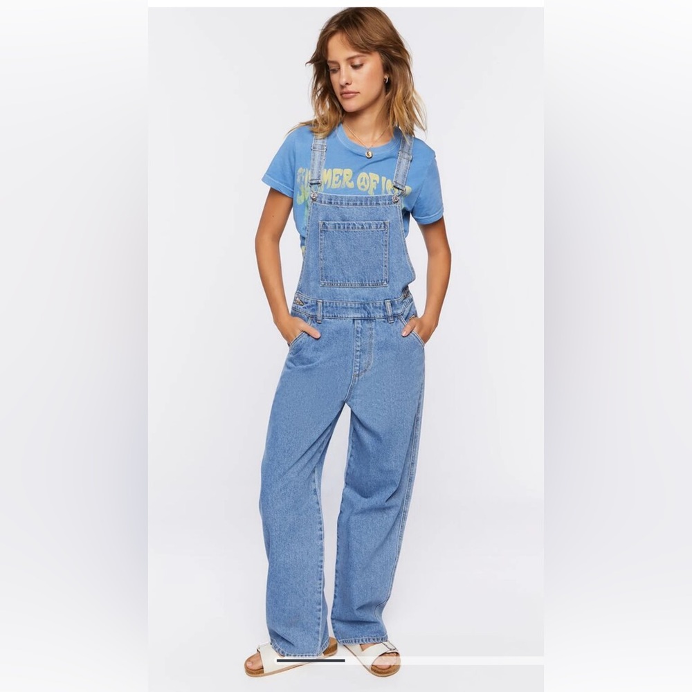Denim straight leg overalls denim color size medium new with tags!!!